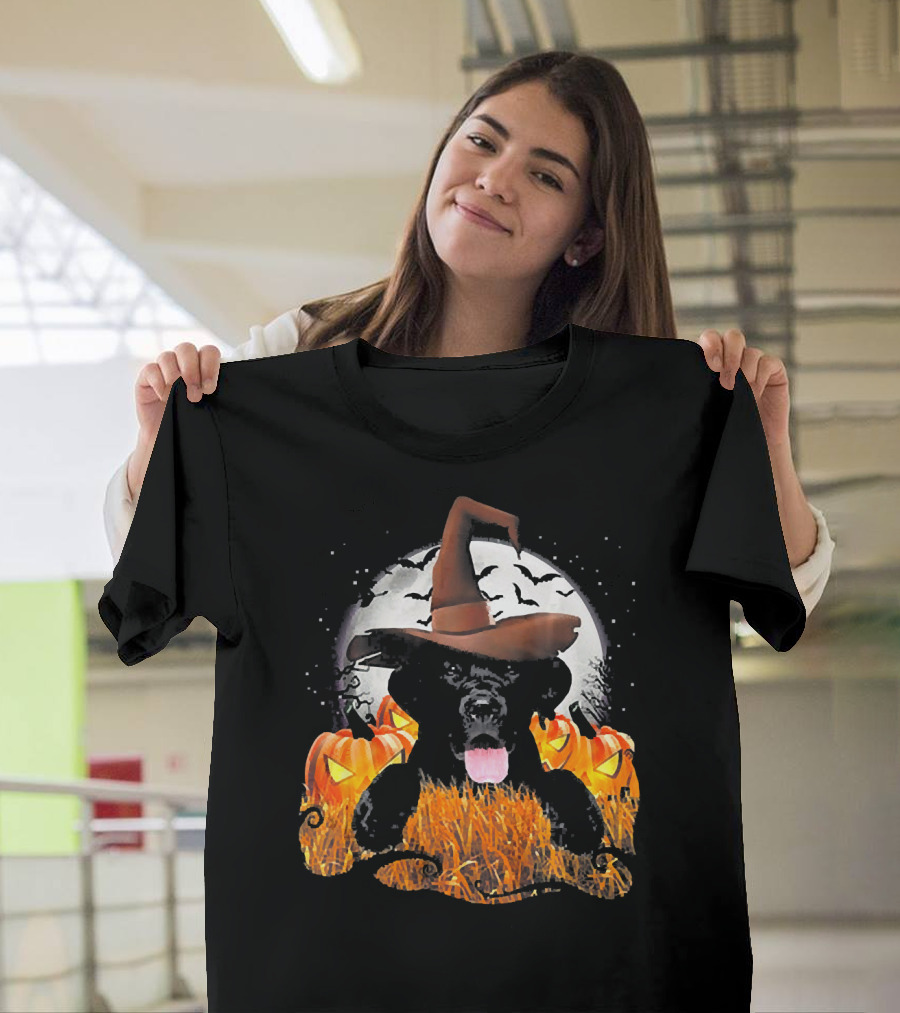 Labrador Halloween Cute Dog Witch with Pumpkin and Moon T-Shirt