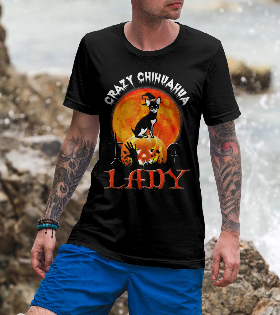Crazy Chihuahua Lady Halloween Pumpkin Moon T-Shirt