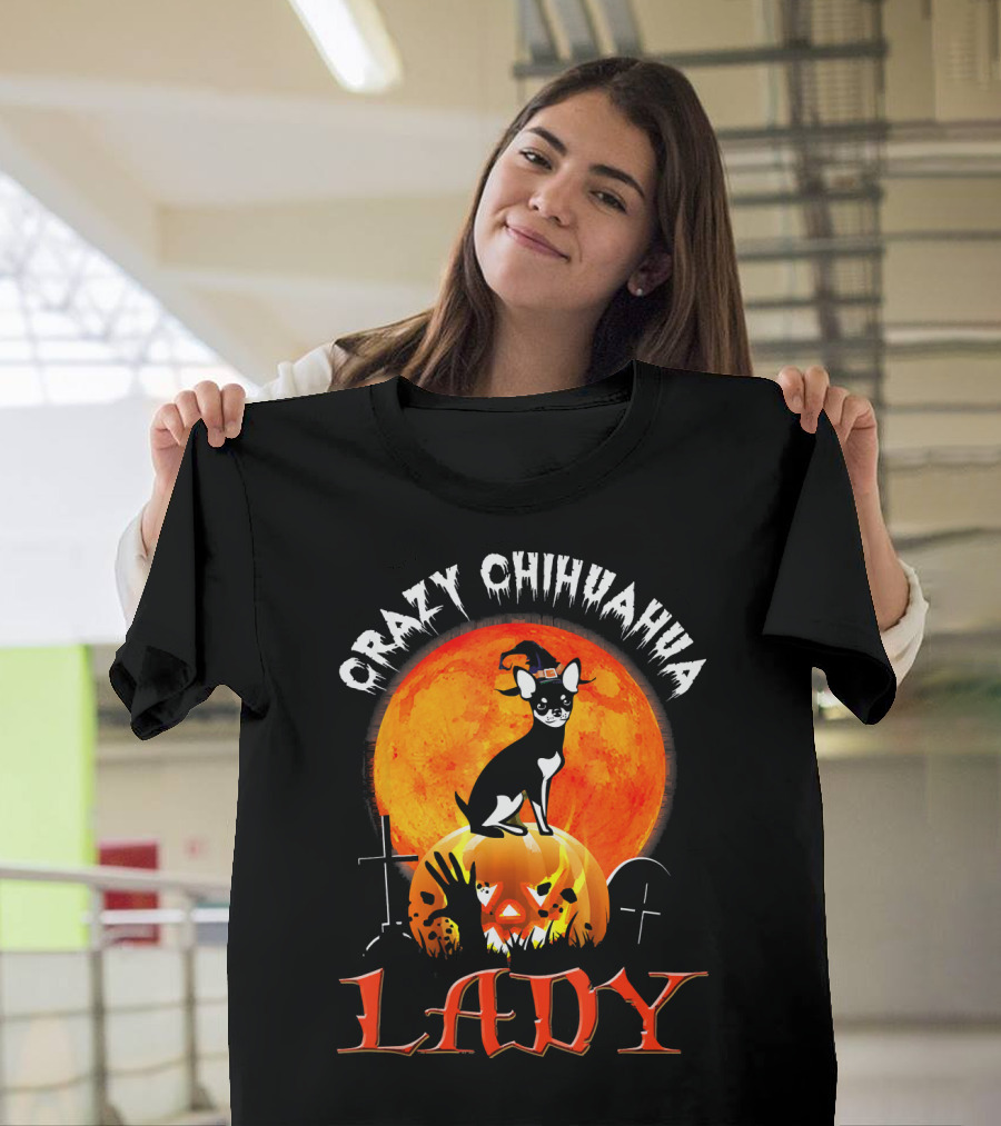Crazy Chihuahua Lady Halloween Pumpkin Moon T-Shirt