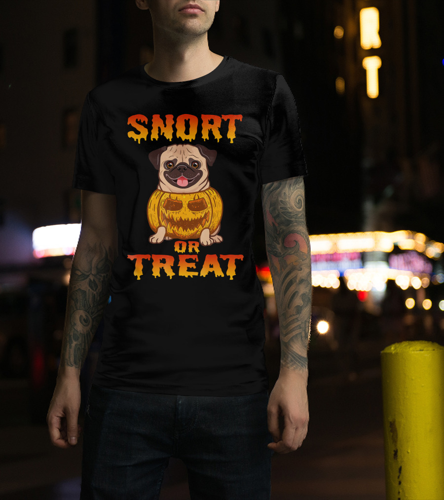 Snort Or Treat Funny Pug Pumpkin Halloween T-Shirt