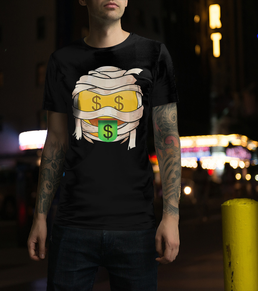 Money Face Emoji Wink Out Tongue Wrapped Mummy Style Dollar Sign Eyes T-Shirt