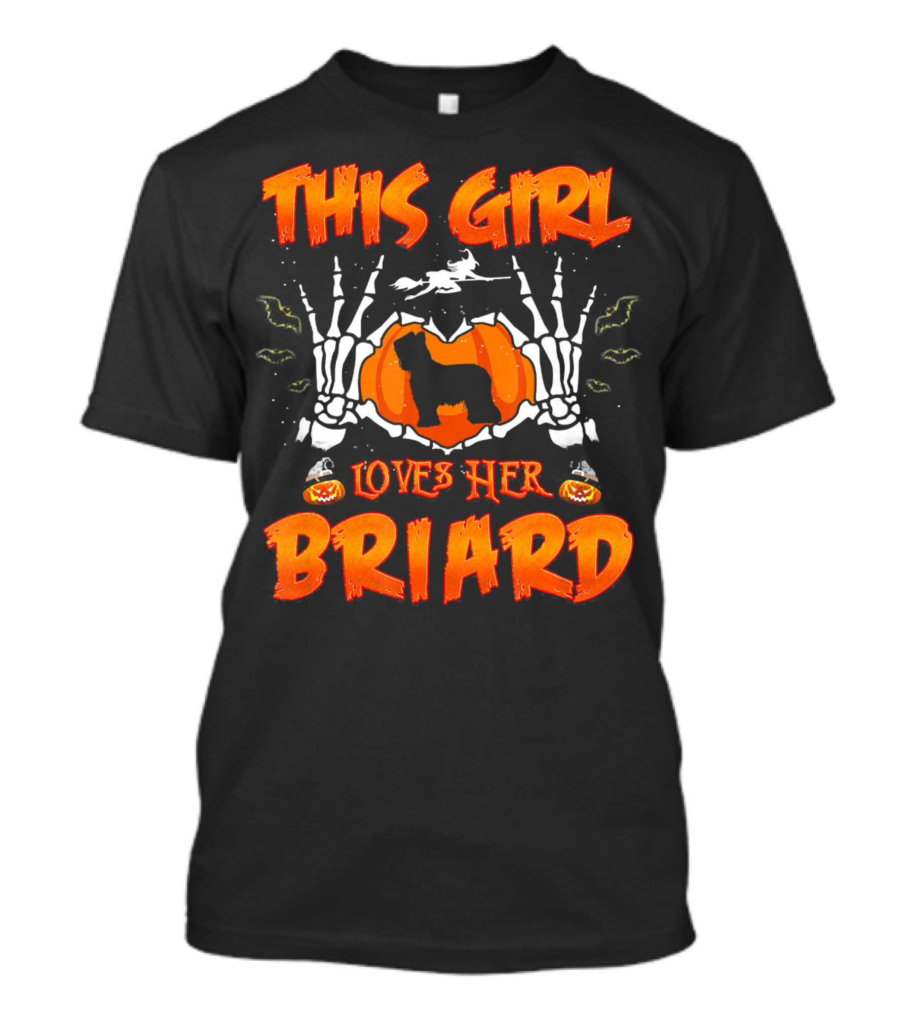 This Girl Loves Her Briard Dog Halloween Skeleton Pumpkin T-Shirt