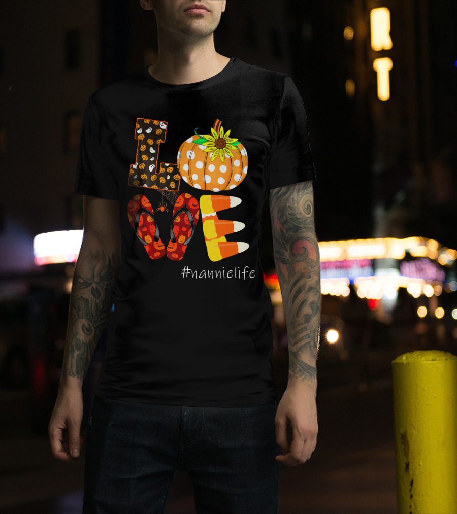 LOVE Pumpkin Candy Corn Flip Flops #nannielife T-Shirt