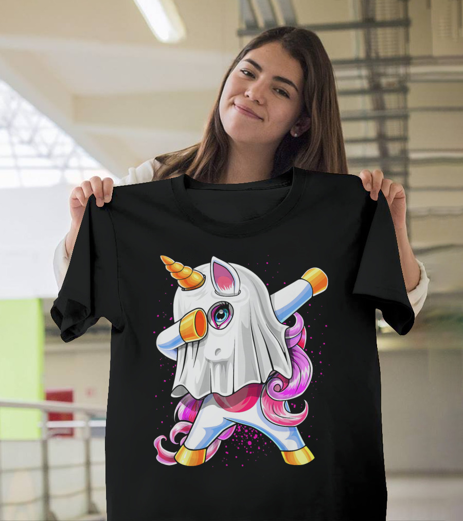 Dabbing Unicorn in Halloween Ghost Costume T-Shirt