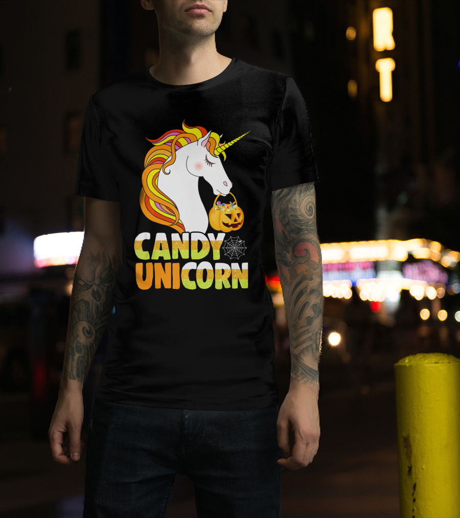 Candy Unicorn Halloween Basket T-Shirt