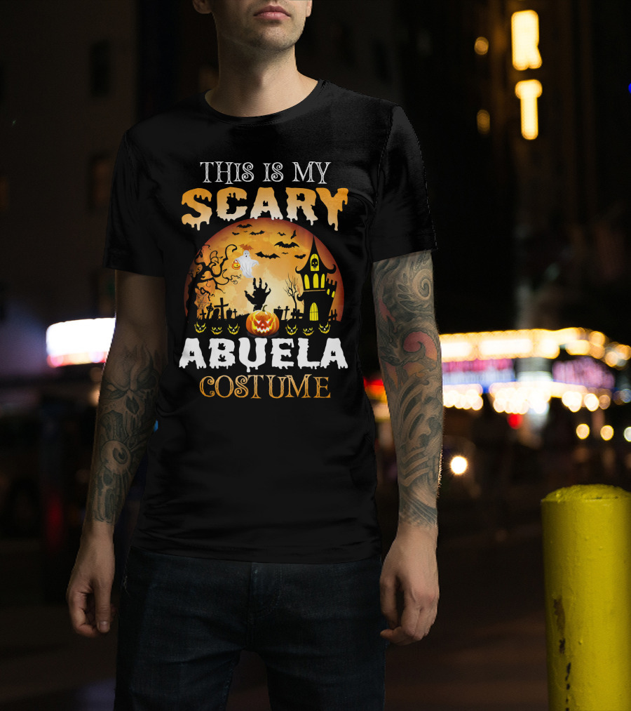 This Is My Scary Abuela Costume Halloween Haunted House Graveyard Moon Ghost Pumpkin T-Shirt