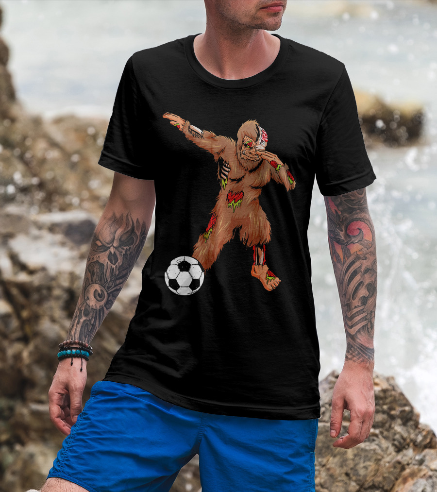 Dabbing Zombie Bigfoot Halloween Soccer Player T-Shirt