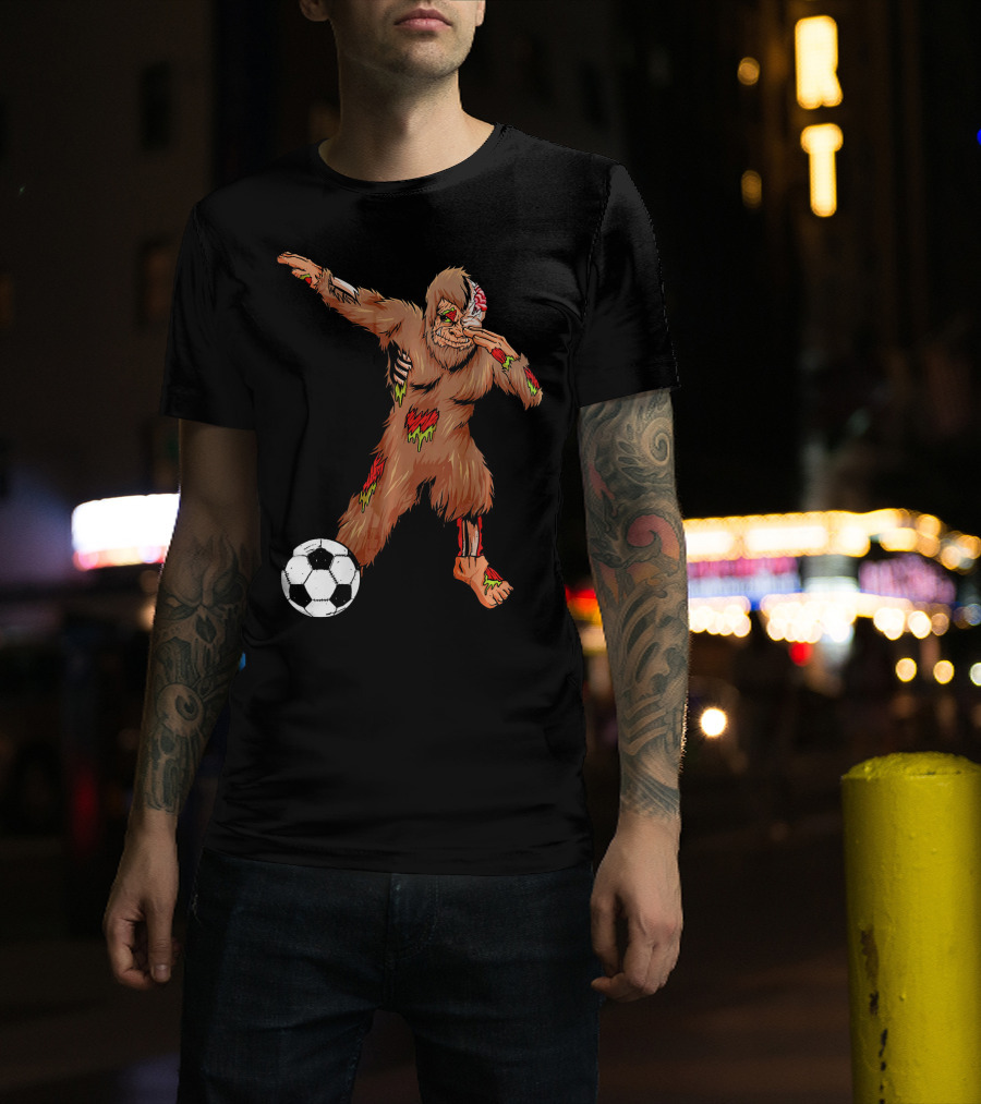 Dabbing Zombie Bigfoot Halloween Soccer Player T-Shirt