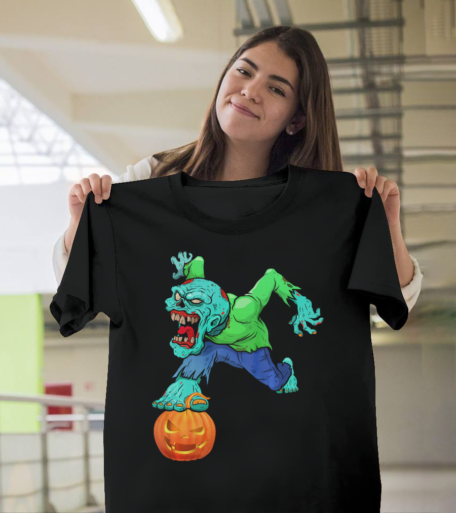 Zombie Leaping Over Grinning Pumpkin T-Shirt