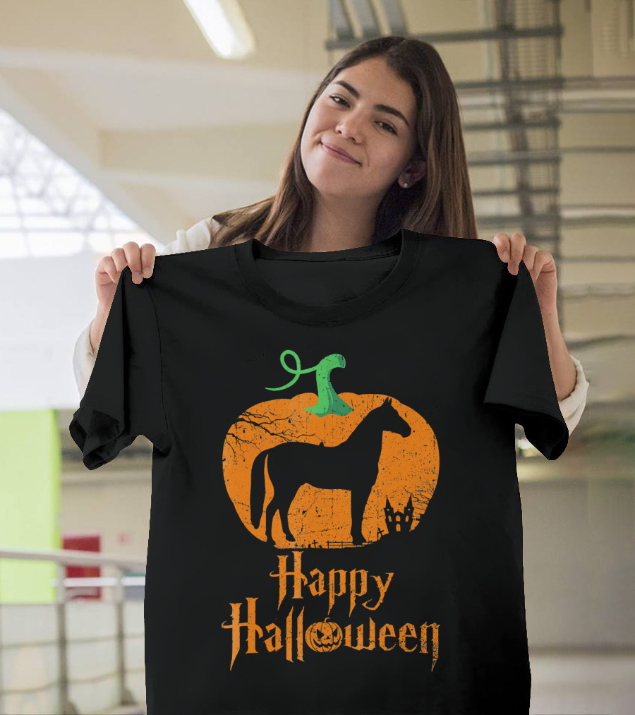 Happy Halloween Horse in Pumpkin T-Shirt