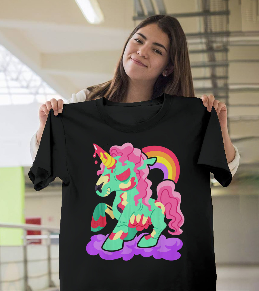 Zombie Unicorn with Rainbow Mane and Tail T-Shirt