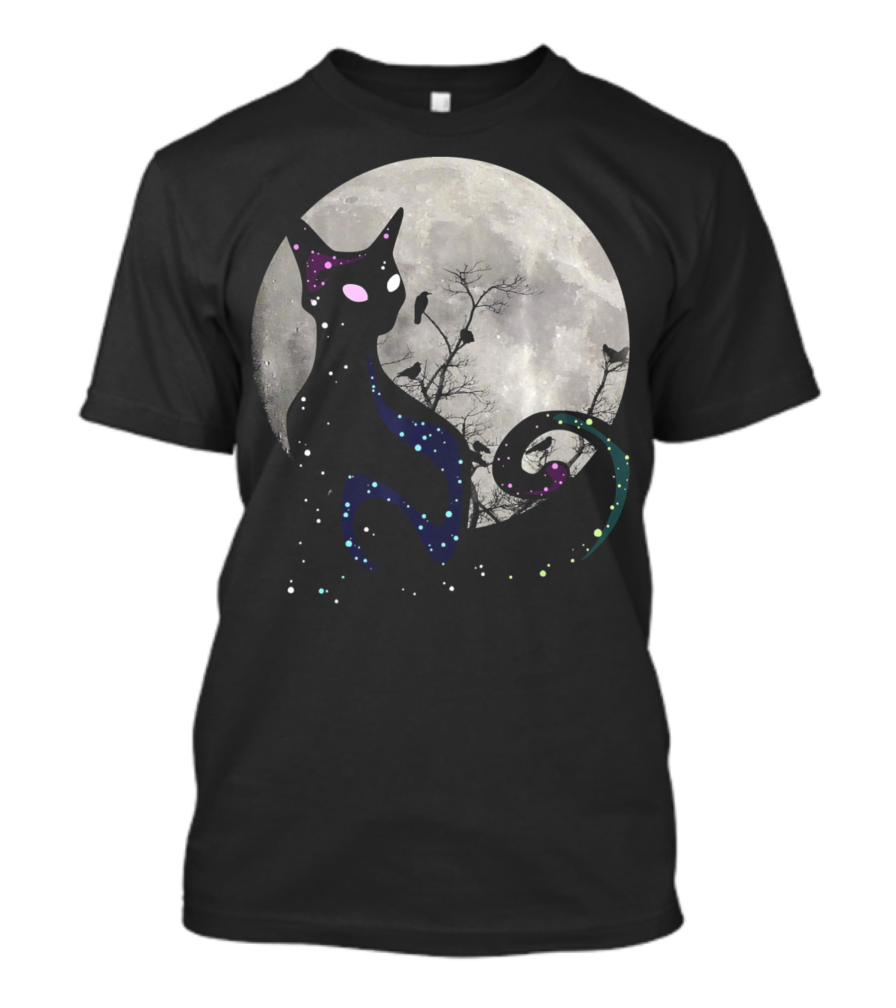 Halloween Cat Scary Black Cat Gothic Full Moon Night Sky T-Shirt