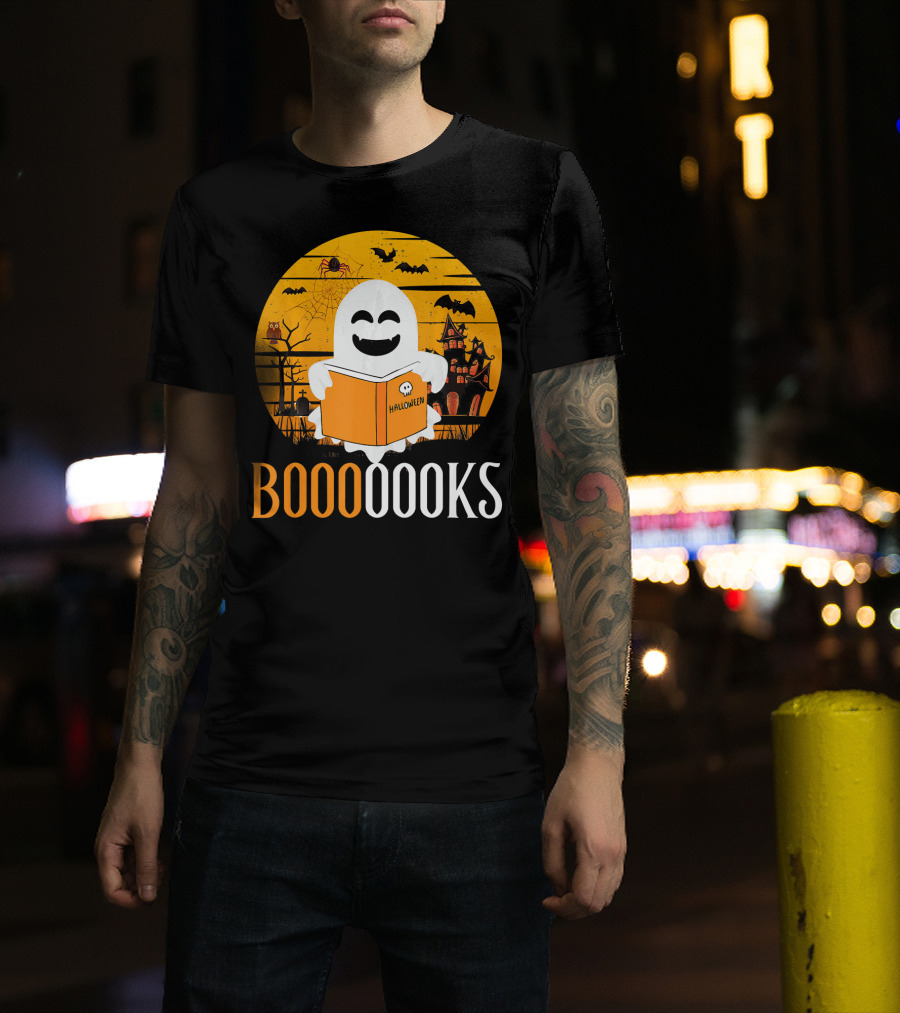 Booooooks Boo Read Books Funny Nerd Halloween Ghost Reading T-Shirt