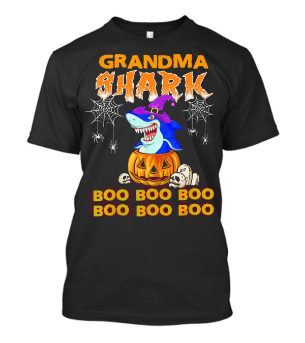 Grandma Shark Halloween Boo Boo Pumpkin Spider Webs T-Shirt