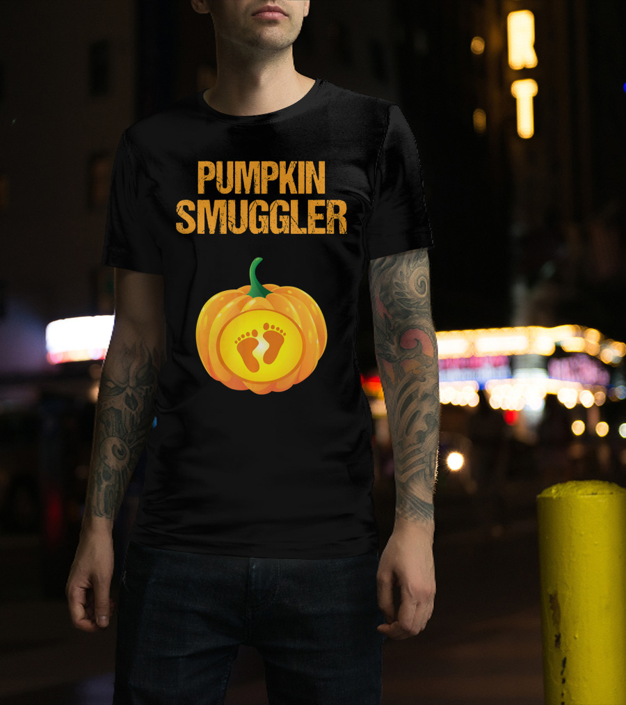 Pumpkin Smuggler Pregnancy Announcement With Baby Footprints T-Shirt