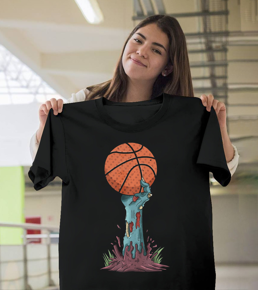 Zombie Hands Grasping Basketball Emerge from Ground T-Shirt