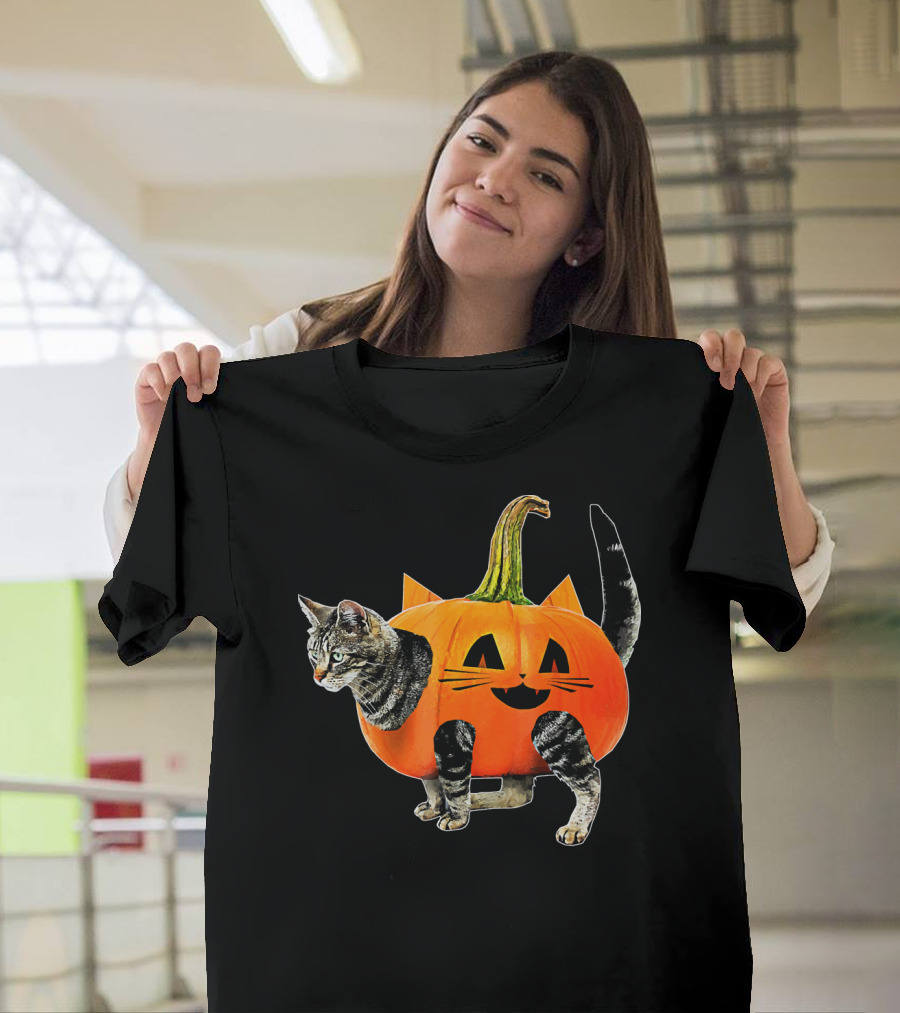 Funny Halloween Jack O Lantern Pumpkin Cat Costume T-Shirt