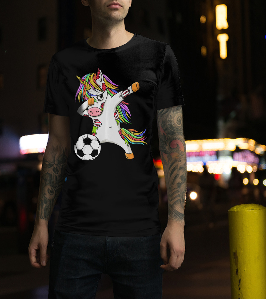 Zombie Unicorn Dabbing Halloween Soccer Ball T-Shirt