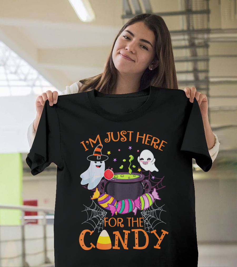 I'm Just Here For The Candy Ghost Cauldron And Candy Corn T-Shirt