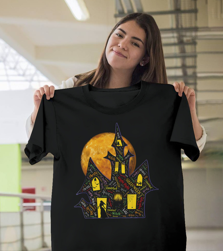 Creepy Ghosts Witch Haunted Spirit Halloween Haunted Mansion Full Moon T-Shirt