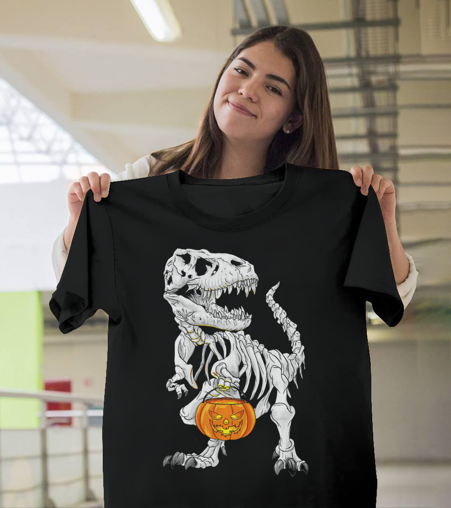 T Rex Skeleton Halloween Costume Dinosaur Pumpkin T-Shirt