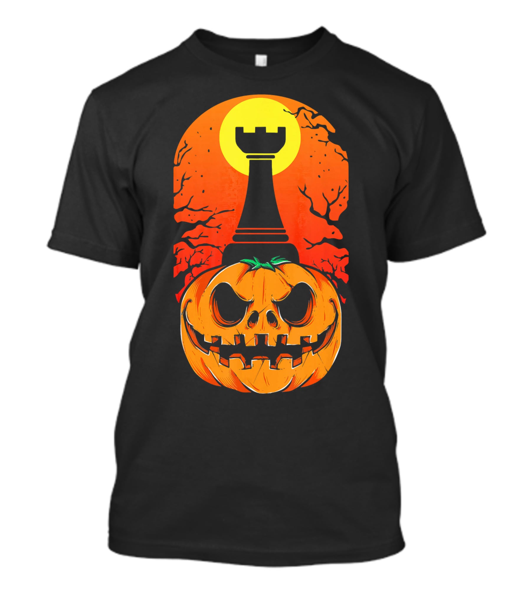 Spooky Rook Pumpkin Halloween Chess Tower Moon T-Shirt