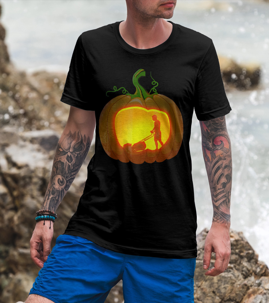 Pumpkin Jack-O'-Lantern With Lawn Mower T-Shirt