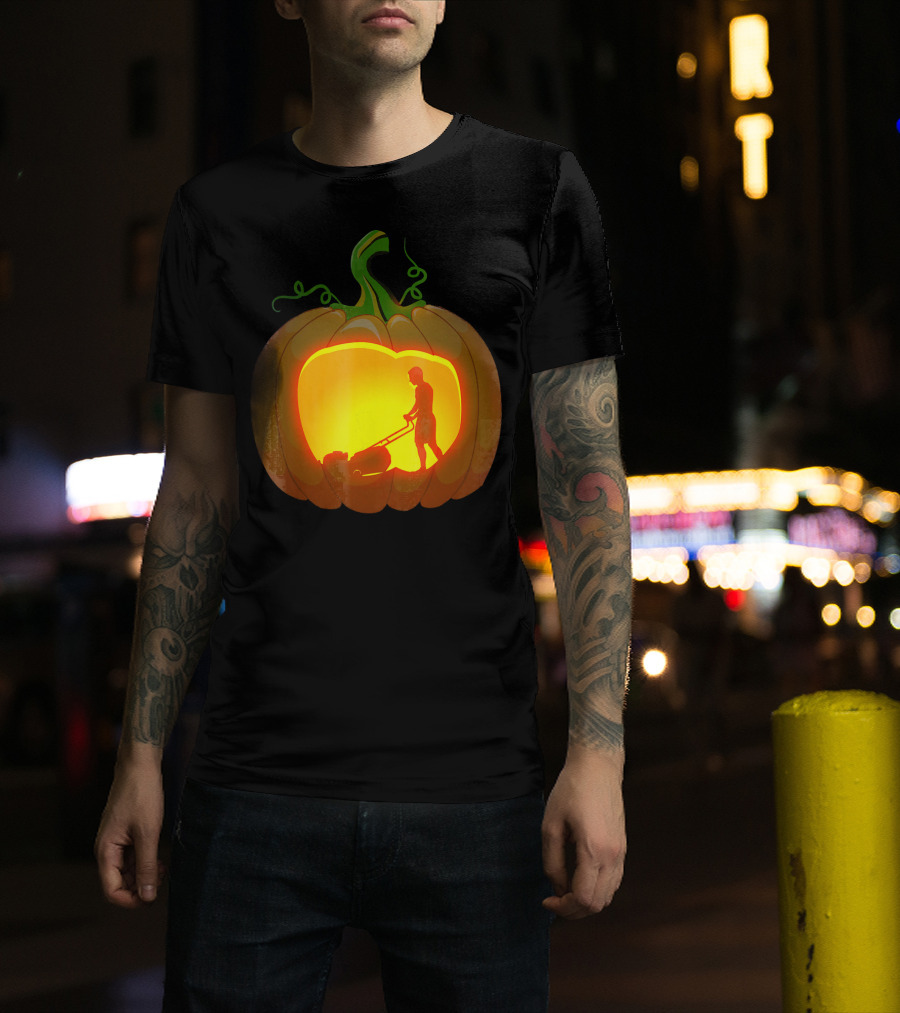 Pumpkin Jack-O'-Lantern With Lawn Mower T-Shirt