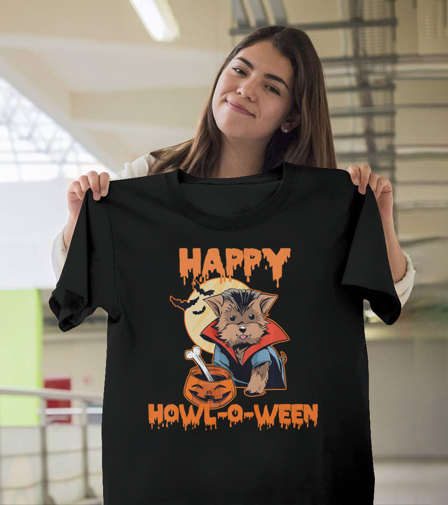 HAPPY HOWL O WEEN Morkie Vampire Moon Pumpkin T-Shirt