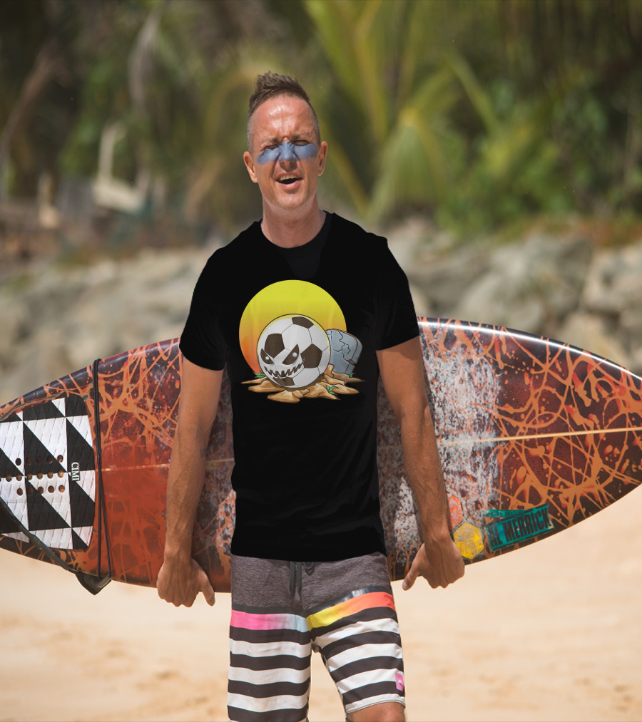 Soccer Halloween Goal With Spooky Jack-O'-Lantern Face And Graveyard Scene T-Shirt