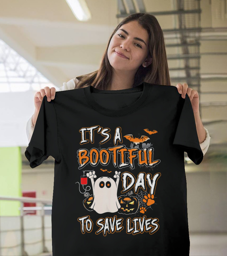 It's A Bootiful Day To Save Lives Bat Ghost Paw Pumpkin T-Shirt