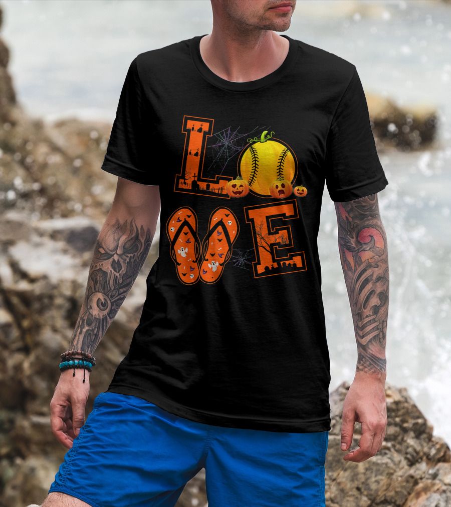LOVE Halloween Softball Pumpkin T-Shirt