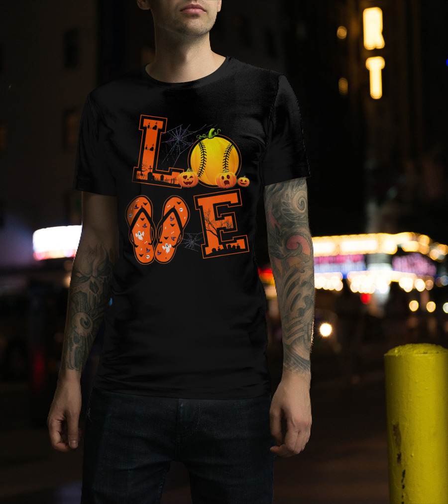 LOVE Halloween Softball Pumpkin T-Shirt