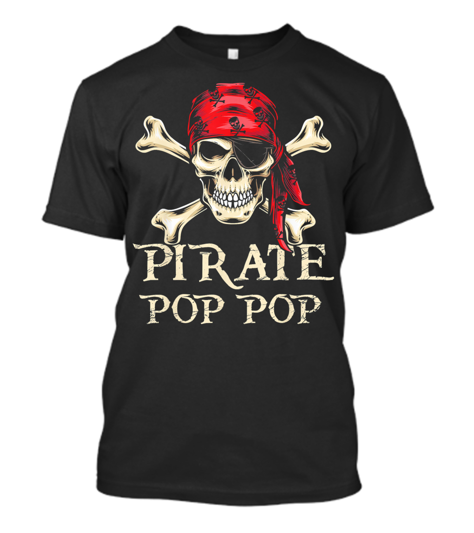 Pirate Pop Pop Skull With Crossbones And Red Bandana T-Shirt
