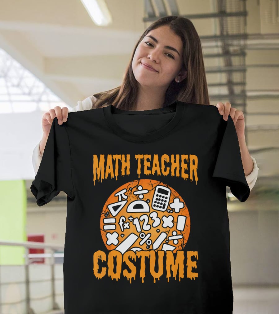 Math Teacher Costume Funny Halloween Party Math Symbols T-Shirt