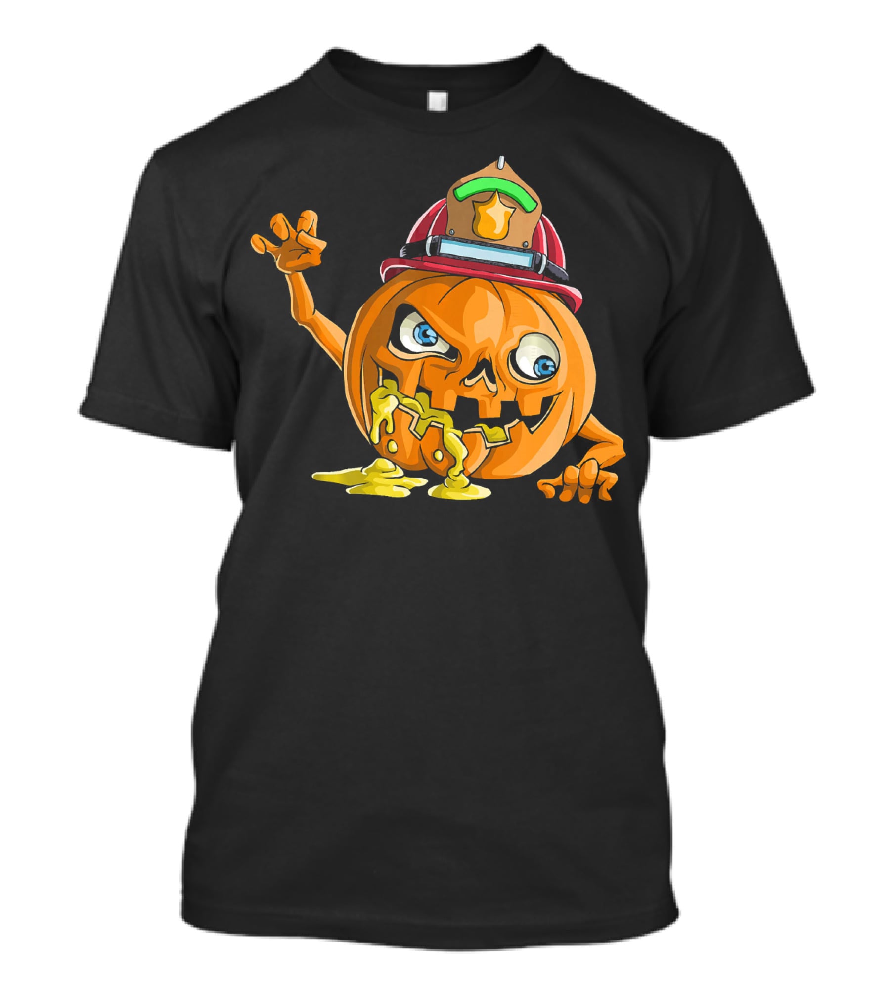 Zombie Pumpkin Firefighter Halloween Jack-O'-Lantern With Fireman's Helmet T-Shirt