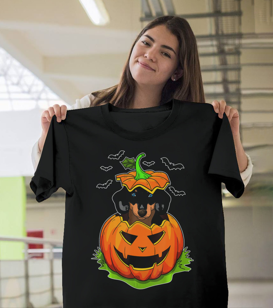 Halloween Dachshund Dog Lovers Pumpkin Grunge T-Shirt