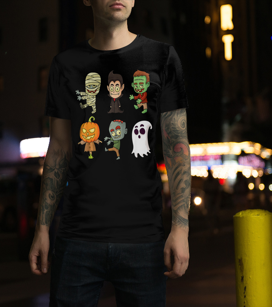 Funny Halloween Monsters Mummy Vampire Frankenstein Pumpkin Zombie Ghost T-Shirt
