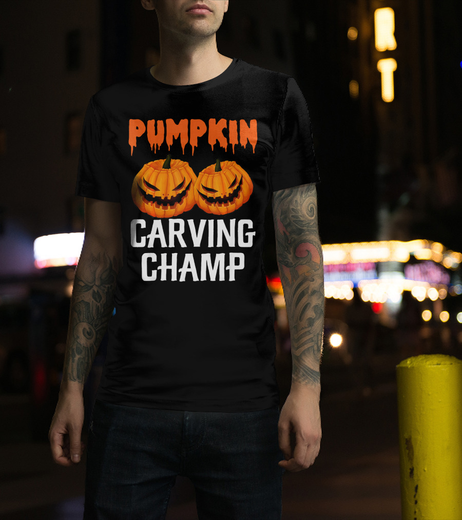 Pumpkin Carving Champ Halloween Creepy Design Competition T-Shirt