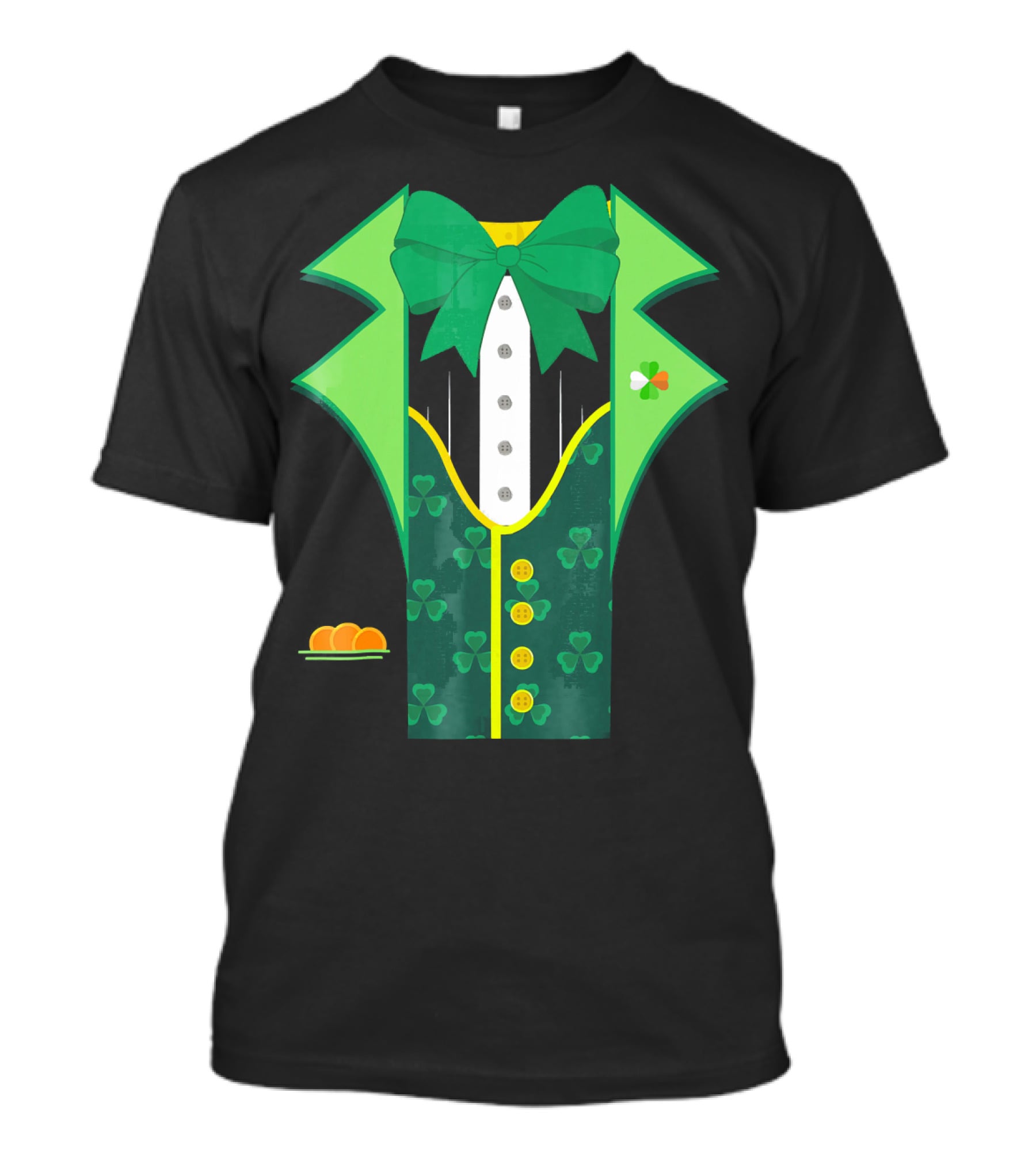Leprechaun Costume One Sided Green Suit With Bow Tie And Shamrock Symbols T-Shirt