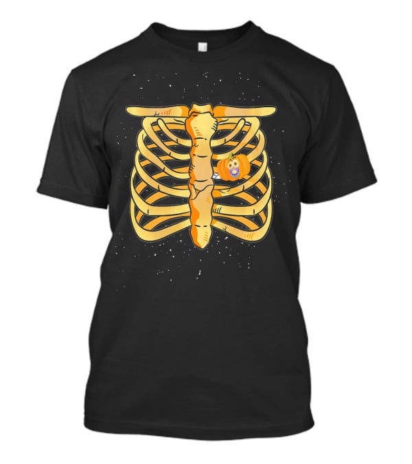 Pregnant Skeleton Announcement Pumpkin Baby Bump Ribcage Halloween T-Shirt
