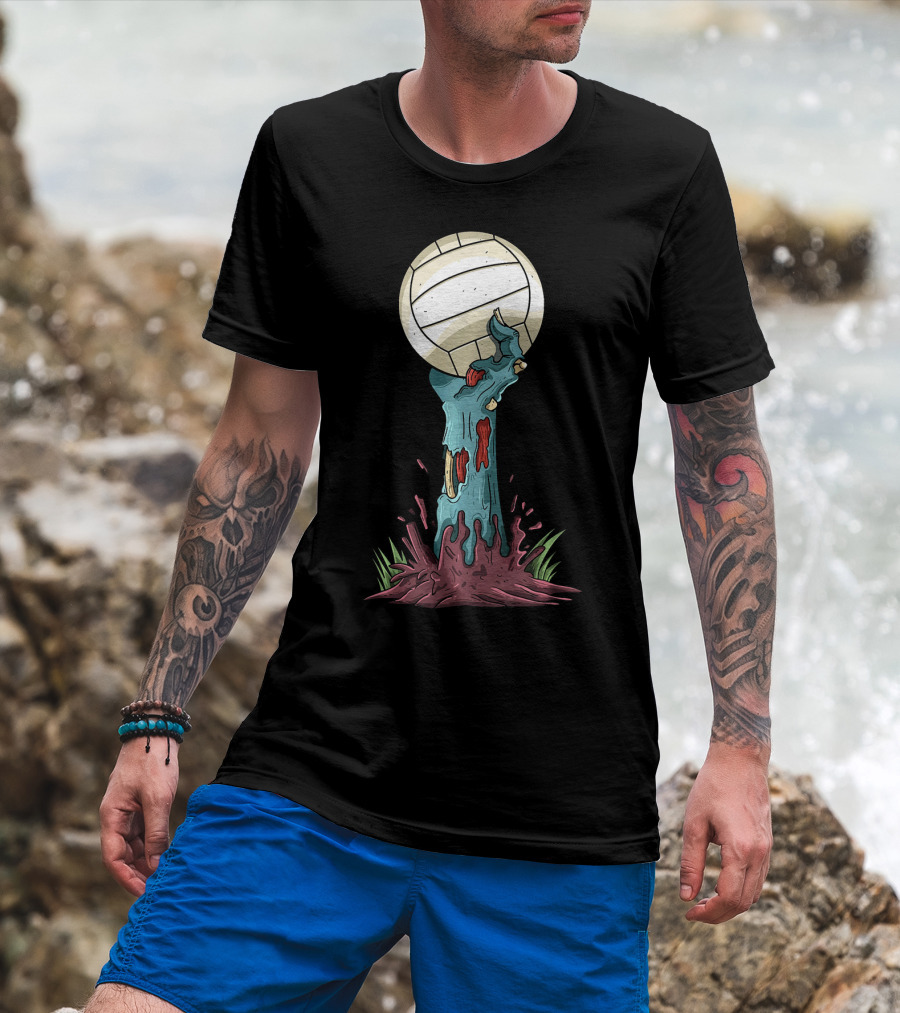 Zombie Hands Rising With Volleyball T-Shirt