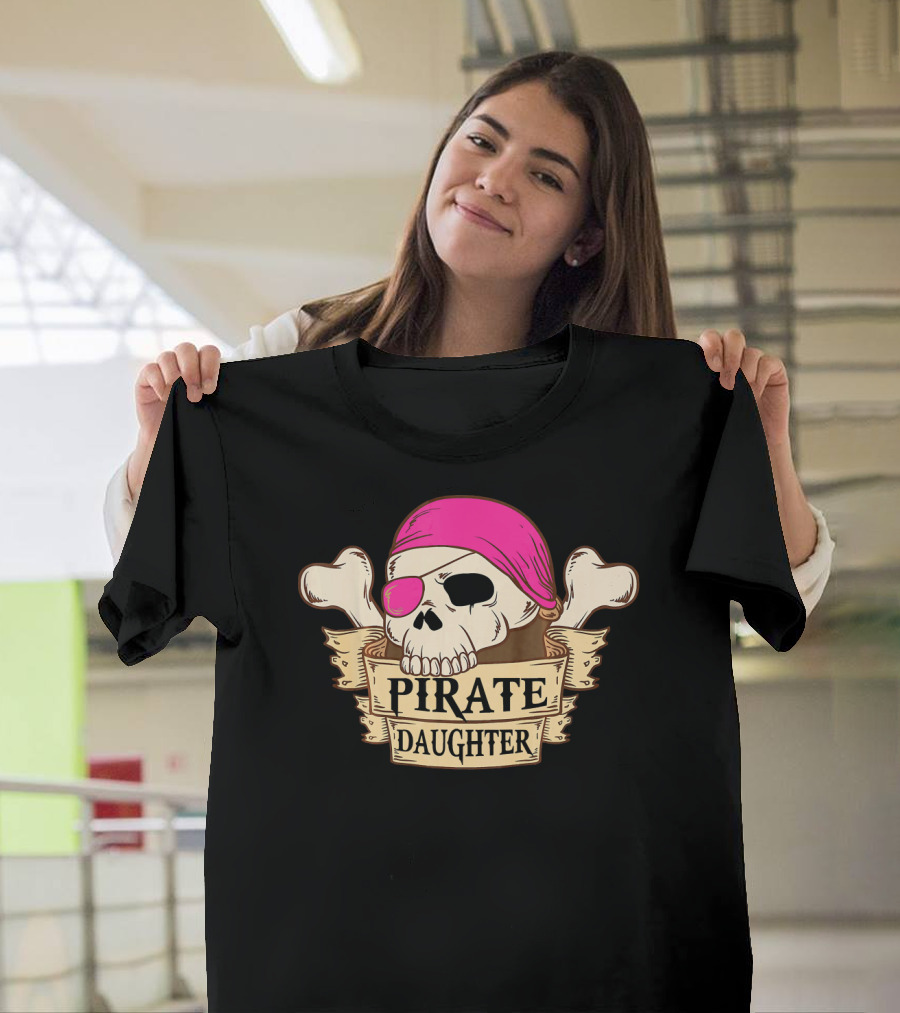 Pirate Daughter Skull With Pink Bandana And Crossbones T-Shirt