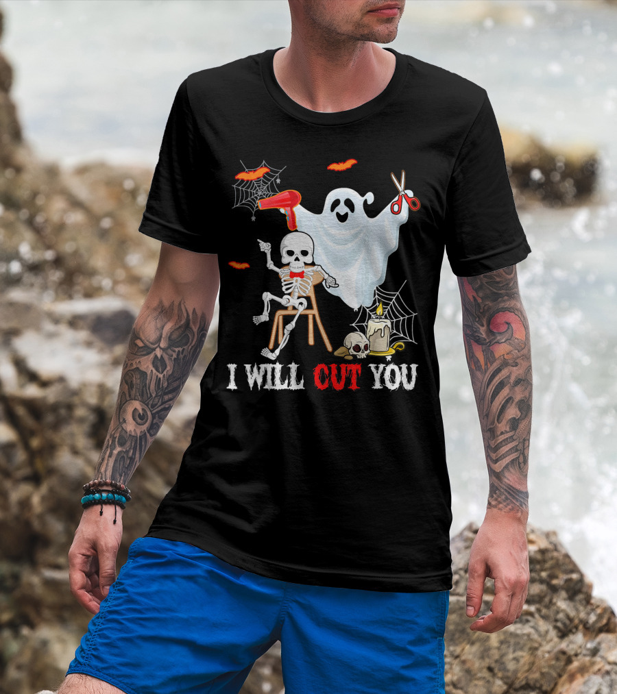 I Will Cut You Funny Boo Hairdresser Ghost Skeleton T-Shirt