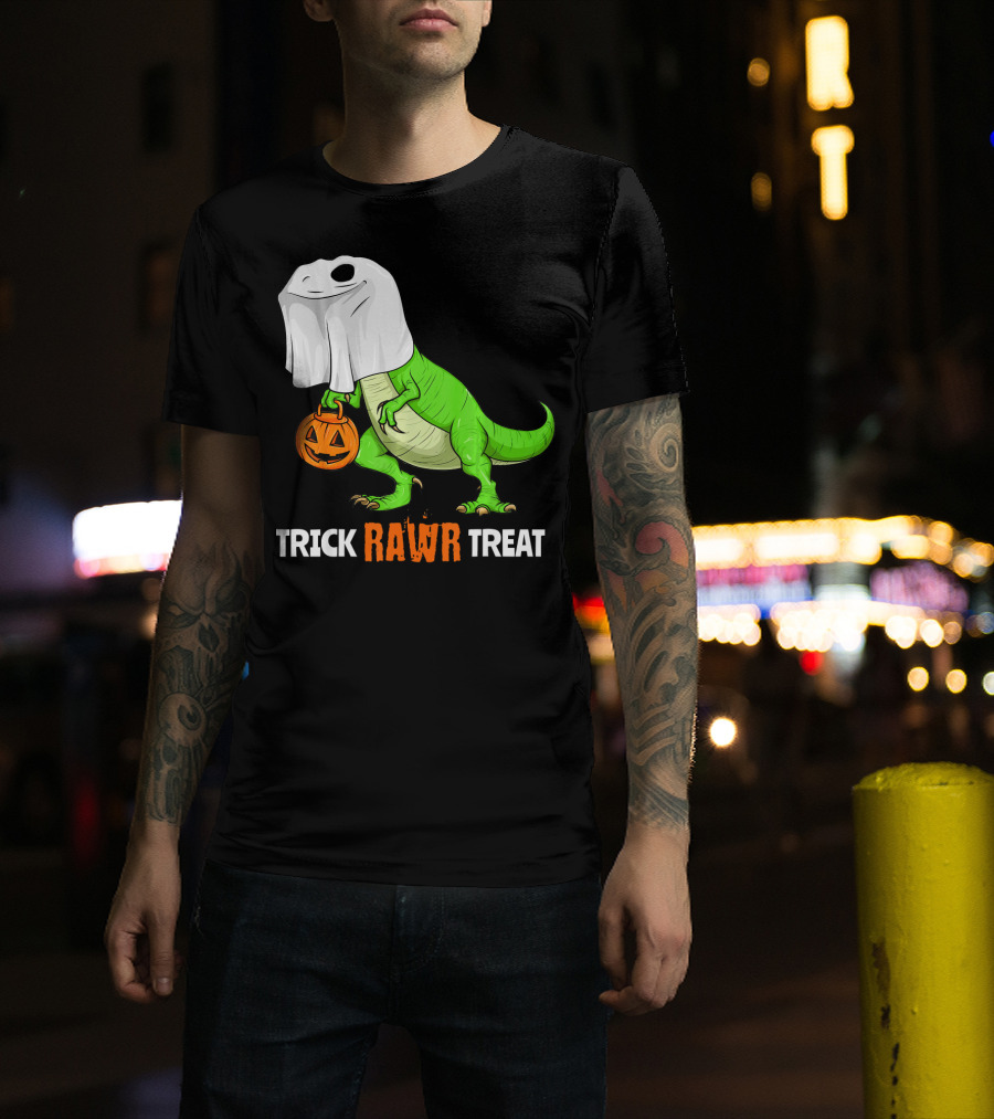 Trick RAWR Treat Halloween Rex Dinosaur Ghost Pumpkin T-Shirt