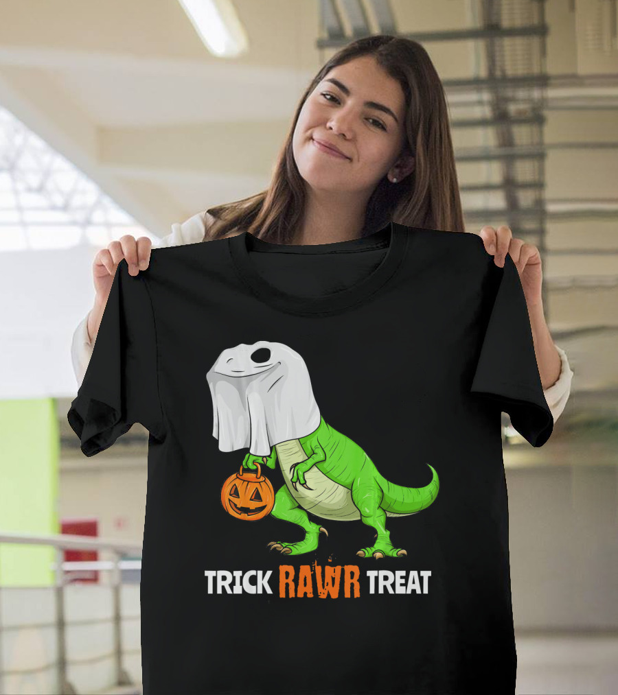 Trick RAWR Treat Halloween Rex Dinosaur Ghost Pumpkin T-Shirt