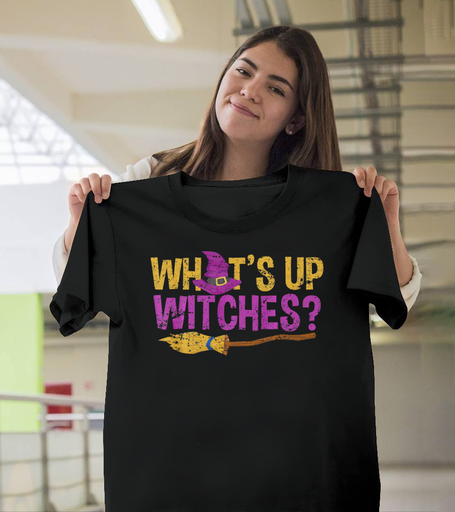 HALLOWEEN FUN WHAT'S UP WITCHES PURPLE HAT BROOMSTICK T-Shirt