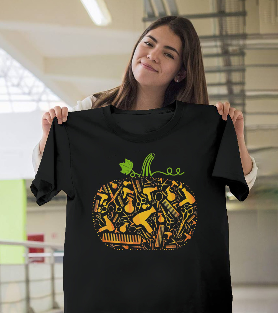 Pumpkin Hairdresser Tools Patchwork Halloween Hairstylist Essentials T-Shirt
