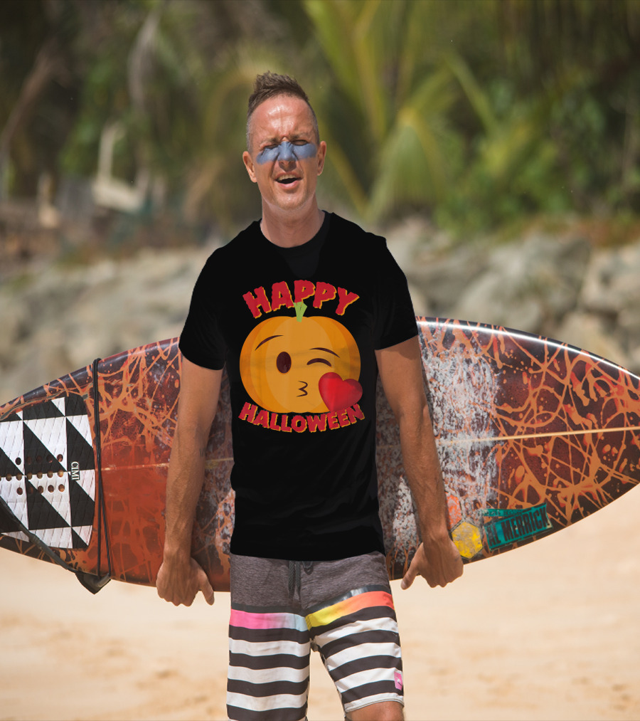 Happy Halloween Blowing Kiss Emoji Pumpkin T-Shirt