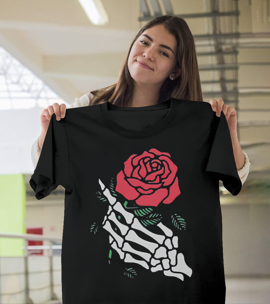 Rose White Skeleton Hand Holding Red Rose T-Shirt